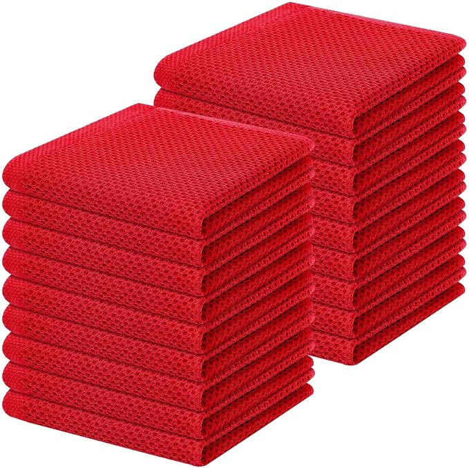 Homaxy 100% Cotton Waffle Weave Kitchen Dish Cloths 18-Pack, Red | 12 x 12 Inches, Ultra Soft Absorbent Dish Towels, Quick Drying Dish Rags with Hanging Loop