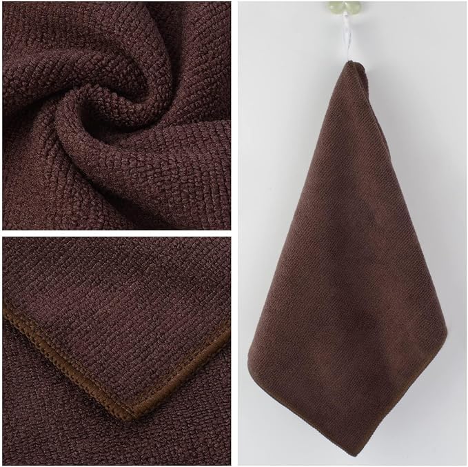 Dish Cloths for Washing Dishes with Scrub Side, Microfiber Dish Rags | Dual-sided microfiber dish cloths with scrubber for stuck-on food, quick dry kitchen washcloths 10 Pack, 12 Inch Brown