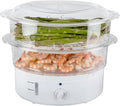Classic Cuisine 2-Tier Vegetable Steamer and Rice Cooker, 120V 60Hz 800W | 6.3 Quart Electric Steamer for Cooking Healthy Fish, Eggs, Vegetables, Rice, and Baby Food