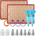 Angadona Macaron Silicone Baking Mats Kit (16pcs set) Macaroon Baking Mat Set of 2 Half Sheet Macaron Silicone Mat Nonstick Macaron Mat Sheet,6 Piping Tip,2 Piping Bag with 3 Bag Tie,2 coupler