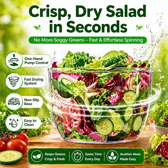 Good Grips Salad Spinner 6.3 Qt – Large Lettuce Spinner & Salad Cleaner with Bowl & Lid, Fruit Washer, Vegetable Cleaner, Strainer Bowl, Fast Drying Multipurpose Kitchen Tool
