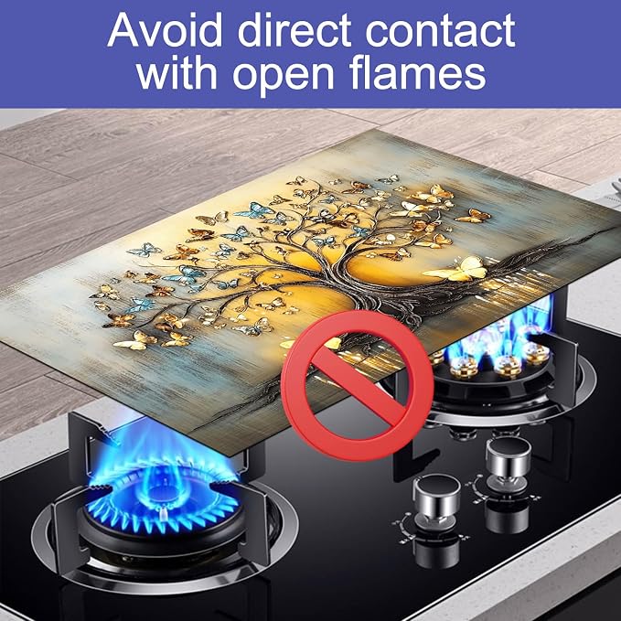 HOMETITUTE Blue Gold Butterfly Tree Stove Top Cover 28x20 Diatomite Mat