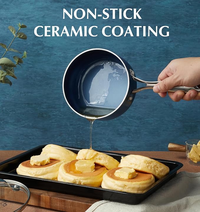KOCH SYSTEME CS Nonstick Sauce Pan with Lid 1QT & 2QT & 3QT, 6pcs Nonstick Saucepan Set with Cool-Touch Handles, Pot Set with Ceramic Coating, Induction Compatible Sauce Pan, Oven Safe, Gradient Blue