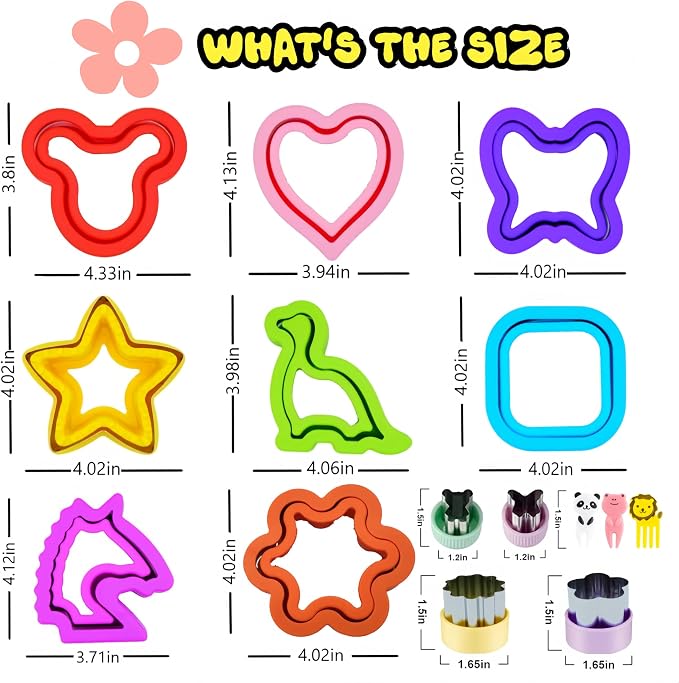 Uncrustable Sandwich Cutter, Crustless Sandwich Cutter and Sealer Set | 43PCS Sandwich Cookie Cutters & Forks, Heart Square Dino Unicorn etc Shapes, Lunch & Bento Box Accessories with Storage Box