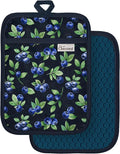 100% Cotton Pot Holders Textured Soft Silicone Blueberry | Stylish Pot Holders 2pcs, Machine Washable Non-Slip Heat Resistant Hot Pads & Oven Mitts 2-in-1, Practical Kitchen Decor