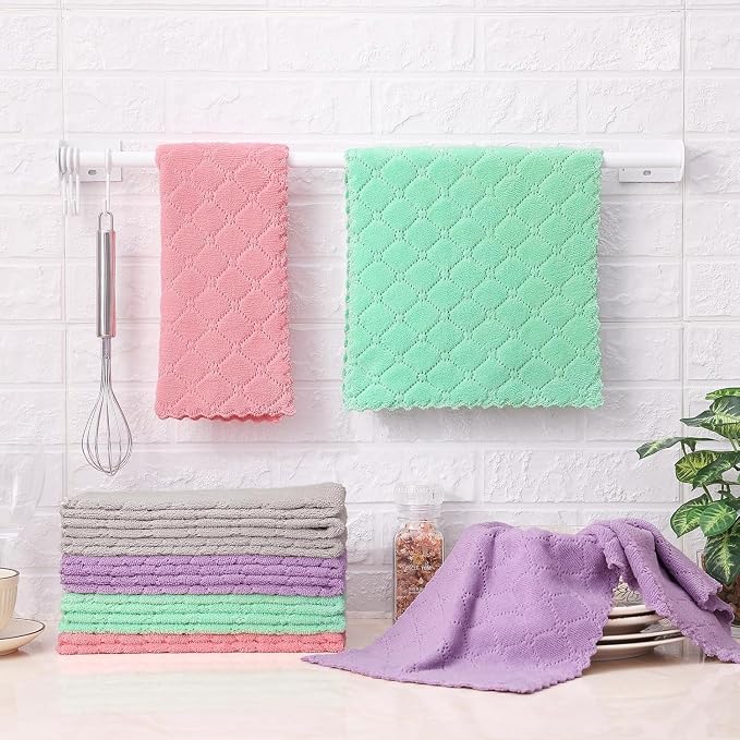 Homaxy 24 Pack Super Soft Absorbent Dish Towels, 10" x 20", Multi Color | Coral Velvet, Nonstick Oil Fast Drying Microfiber Cleaning Cloth, No Lint Dishcloths for washing and drying