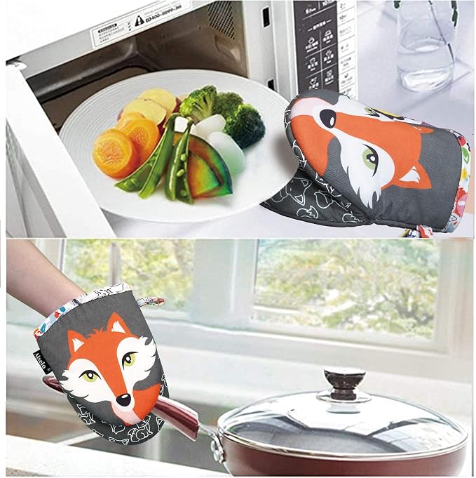 Alselo Mini Oven Mitts 2-Pack Set,Silicone Little Kitchen Gloves | Heat Resistant with Non-Slip Grip and Soft Quilted Cotton Lining for Safe Backing Cooking Barbecue (Gray, 2)