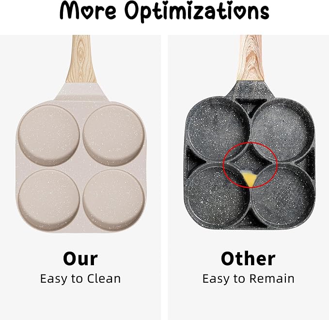 Caannasweis Egg Pan Omelette Pan, 4-Cup Nonstick Granite Omelette Skillet Breakfast Frying Pan Egg Cooker Suitable for Gas Stove & Induction Cookware, PFOA PFOS Free, Brown