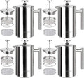 Secura French Press Coffee Maker, 304 Grade Stainless Steel Insulated Coffee Press with 2 Extra Screens, 12oz (0.35 Litre), Silver (Pack of 4)