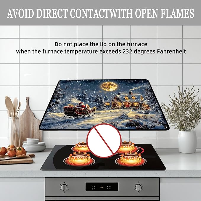 Santa Claus Sled Electric Stove Top Cover Protector,Heat-Resistant Oven Induction Cooktop Mat,Washer Top Protector,Christmas Eve Glass Cooktop Protector 28.5”x 20.5”