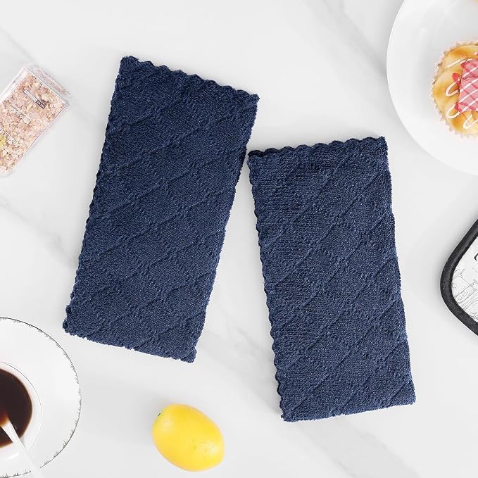Homaxy 18 Pack Super Soft Absorbent Dish Towels, 10" x 20", Navy Blue | Coral Velvet, Nonstick Oil Fast Drying Microfiber Cleaning Cloth, No Lint Dishcloths for washing and drying