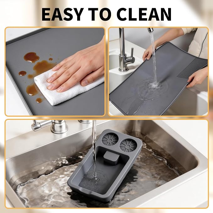 Silicone Coffee Mat and Espresso Tamping Mat, Detachable Espresso Coffee Bar Accessories, Coffee Bar Mat Suitable for Use Under coffee Maker, Dish Drying Mat for Kitchen Countertop Protector Mat, Grey