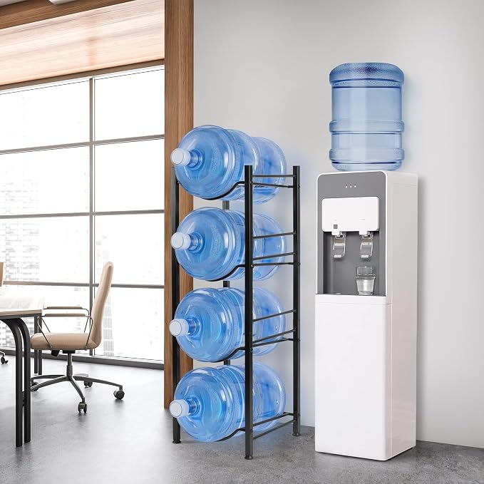 Klvied 5 Gallon Water Jug Holder,4-Tier Heavy Duty Water Jug Rack for Water Bottle Organizer, Detachable Water Bottle Storage Rack, 5 Gallon Water Cooler Jug Rack for Kitchen, Office, Living Room | Detachable shelves, holds 5 gal cooler jugs, for kitch...
