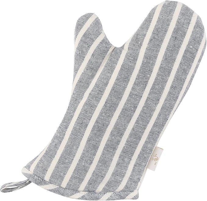 NEOVIVA Kitchen Oven Mitts for Kids,Heat Resistant Cotton Oven Gloves | Set of 2,for Cooking,Baking,Play Kitchen,Farmhouse Restaurant,Chalk Striped Wild Dove