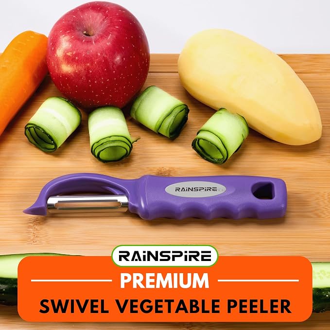 Rainspire Vegetable Peeler Potato Peelers for Kitchen, Sharp Stainless Steel Blades Veggie, Comfortable Handle Fruit Peeler, Carrot Peeler Apple Peeler Dishwasher Safe (2, Purple)