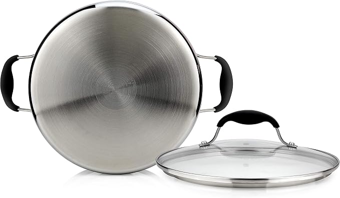 AVACRAFT 5 Quart Tri-Ply 18/10 Stainless Steel Dutch Oven | Full Tri-Ply Body, Tempered Glass Lid, Induction Compatible, Oven Safe, Dishwasher Safe, Even Heat Distribution