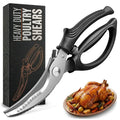 Poultry Shears Heavy Duty, Stainless Steel, 9.4 In, Safety Lock | Spring Loaded Bone Cutting Scissors with Serrated Edge that Grips Joints; Turkey, Poultry & Chicken Shears for Spatchcock