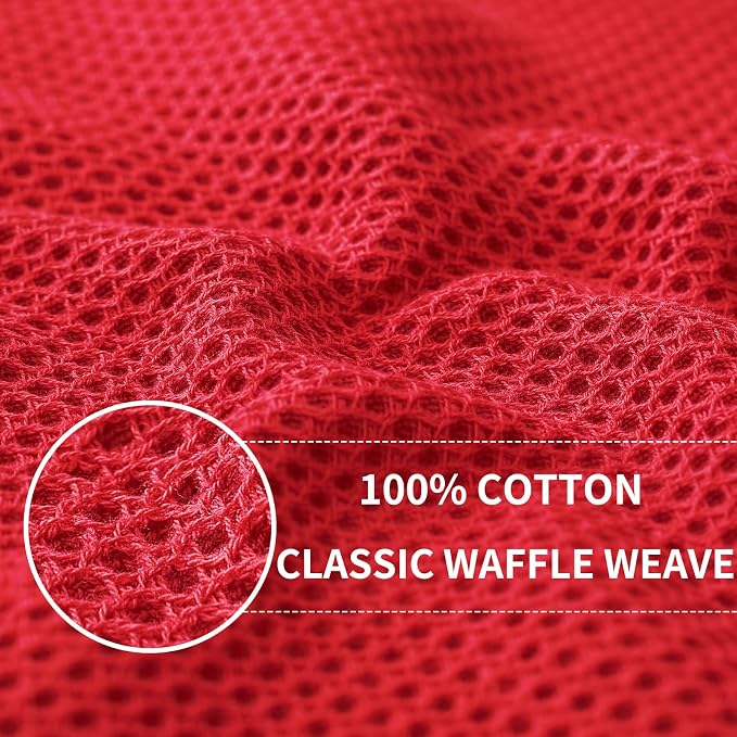 Homaxy 100% Cotton Waffle Weave Kitchen Dish Cloths 6-Pack, Red | 12 x 12 Inches, Ultra Soft Absorbent Dish Towels, Quick Drying Dish Rags with Hanging Loop