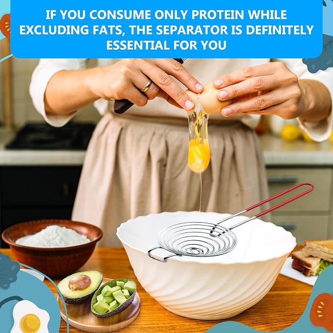 Egg Separator for Raw Eggs, Stainless Steel Yolk Remover and Filter | Sits Over a Bowl, Drains the White, Keeps the Whole Yolk Back - a Stainless Steel Kitchen Gadget for Whipping and Cake Baking