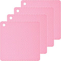 Silicone Trivets Mats Square Silicone Rubber Pot Holder Trivet Mat for Hot Pan and Pot Hot Pads Counter Mat Heat Resistant Tablemat or Placemats 4 Pack,Size:7.5x7.5 Inch, Color: Pink