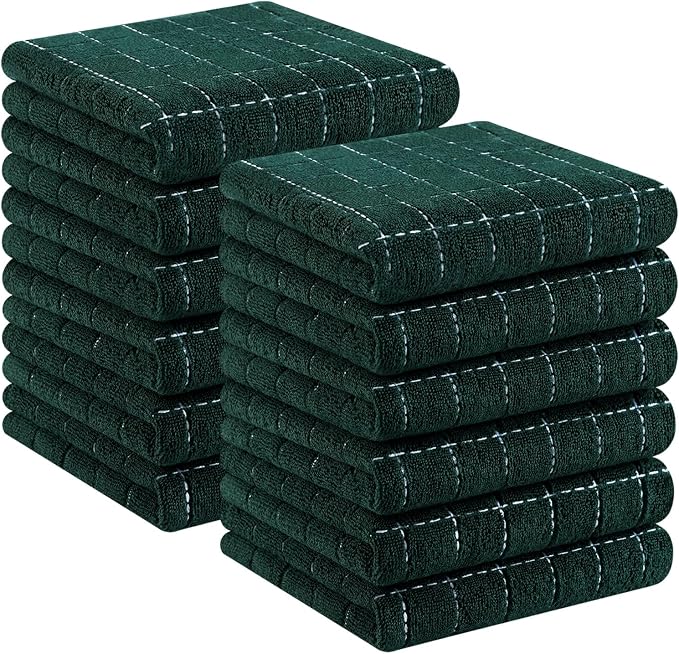 Homaxy 100% Cotton Terry Kitchen Towels, 12 Pack, Blackish Green | Ultra Soft and Absorbent Dish Towels for Kitchen, Suitable for Drying and Washing Dishes
