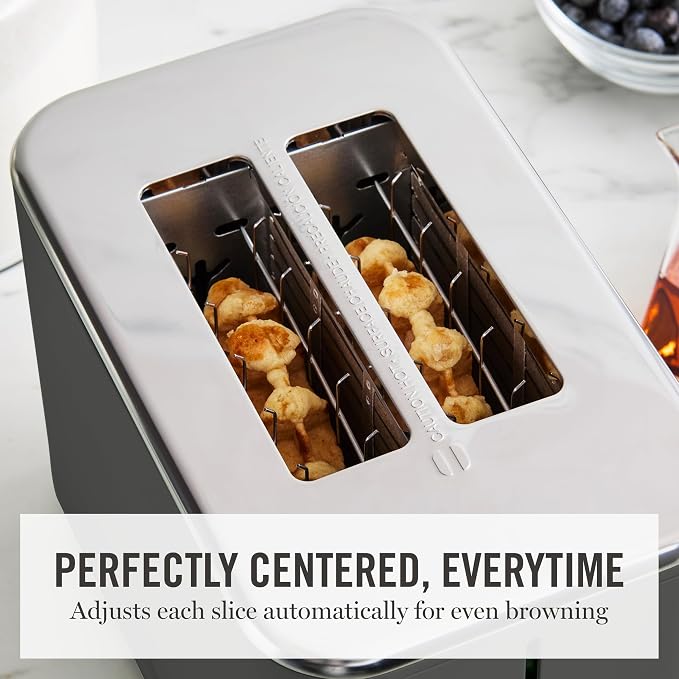 Martha Stewart 2-Slice Toaster, 3 Presets & 10 Shade Settings, Caviar Gray | Gluten-Free, Bagels, Extra-Wide Self Centering Slots, Waffles & Artisan Bread, Shade Memory, Cord Wrap & Removable Crumb Tray