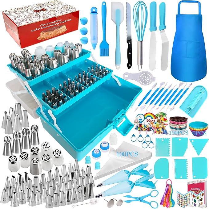 Makmeng Cake Decorating Tools Supplies Kit - 368Pcs Baking Supplies with Storage Case for Beginners - Icing Piping Bags and Tips Set For Cookies, Cupcake & Cake Frosting Fondant Decorating