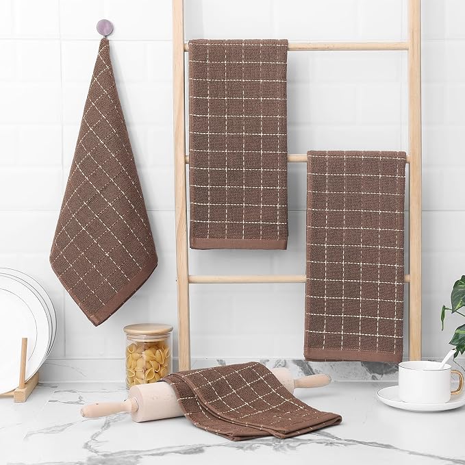 Homaxy 100% Cotton Terry Kitchen Towels, 4 Pack, Brown | Ultra Soft and Absorbent Dish Towels for Kitchen, Suitable for Drying and Washing Dishes
