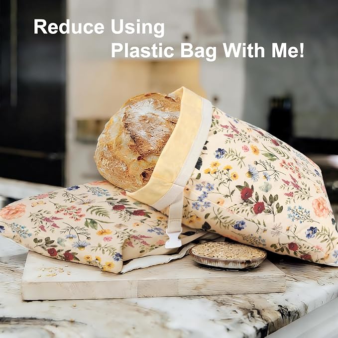 Reusable Beeswax Bread Bags for Homemade Bread & Sourdough, 2-Pack XL Airtight Food Storage Bags, Organic Cotton Linen Covers - Freezer-Friendly Freshness Preservation Keeps Fresh Longer