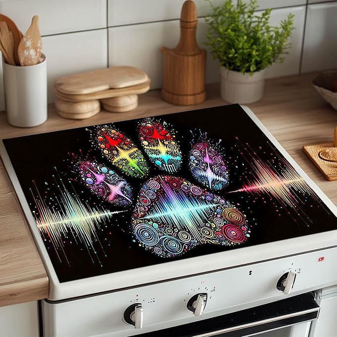 HOMETITUTE Colorful Paw Print Stove Top Cover 28x20 Heat Resistant Mat