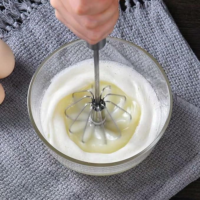 Semi-automatic Whisk, Stainless Steel Egg Beater, Hand Push Rotary Whisks Mixer Stirrer for Making Cream, Whisking, Beating and Stirring (10+12Inch)