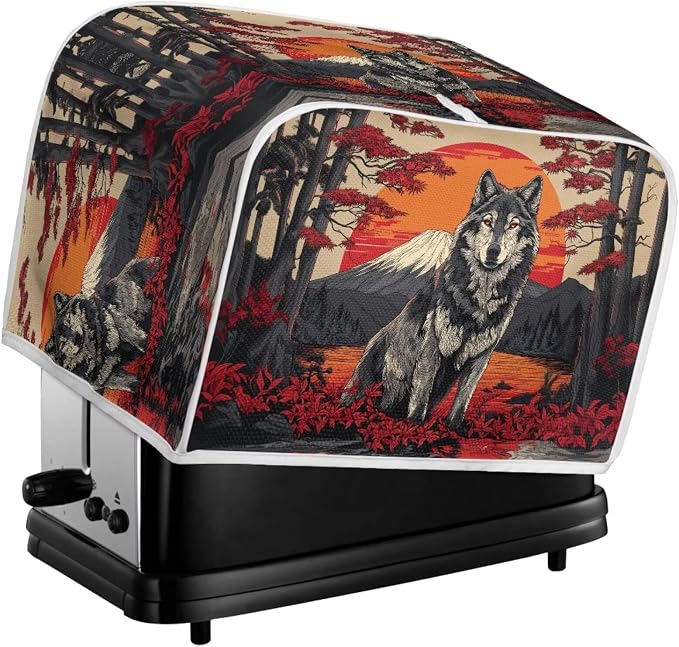 Wolf Print 4 Slice Toaster Cover Anti Fingerprint Toaster Oven Dust Cover Washable Small Kitchen Appliance Dust Covers, Kitchen Decorations