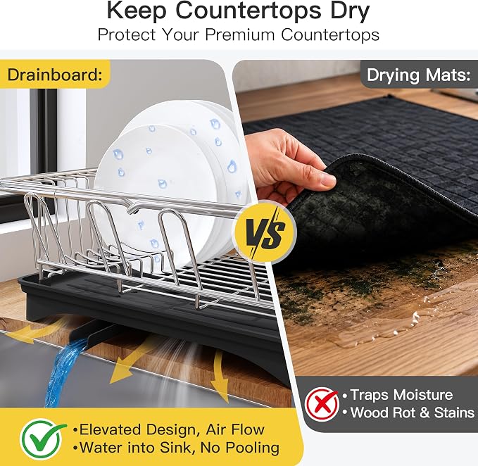 JASIWAY in Sink Dish Drying Rack with Drainboard and Utensil Holder | Use Over the Sink or Counter, Stainless Steel Expandable Dish Drainer for Small Kitchen, Space Saving, Fast Drain, Rustproof
