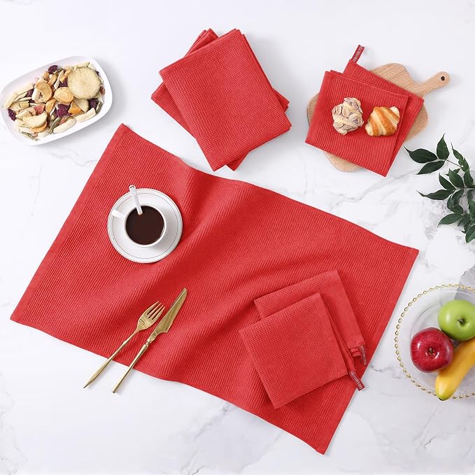 Homaxy 100% Cotton Waffle Weave Dish Cloths, 6 Pack, Red | Soft and Absorbent Dish Towels, 12 x 12 Inches Quick Dry Dish Rags