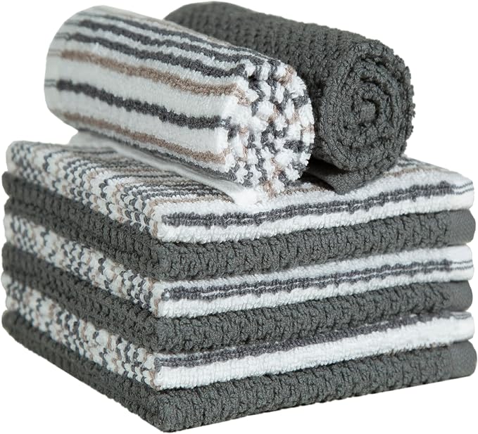 Bumble Dish Cloths 8-Pack, 100% Cotton Kitchen Towels, 12"x12" Grey | 430 GSM Soft Dish Towels for Kitchen, Highly Absorbent & Durable Kitchen Rags for Washing Dishes