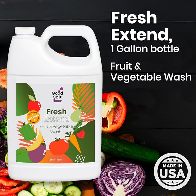 Fruit & Vegetable Wash, Natural Produce Cleaner, 1 Gallon | Fresh Extend, Hypochlorous Acid Spray, Clean Produce, Remove Wax and Dirt, Food Safe, Fragrance-Free, No Chemical Residue