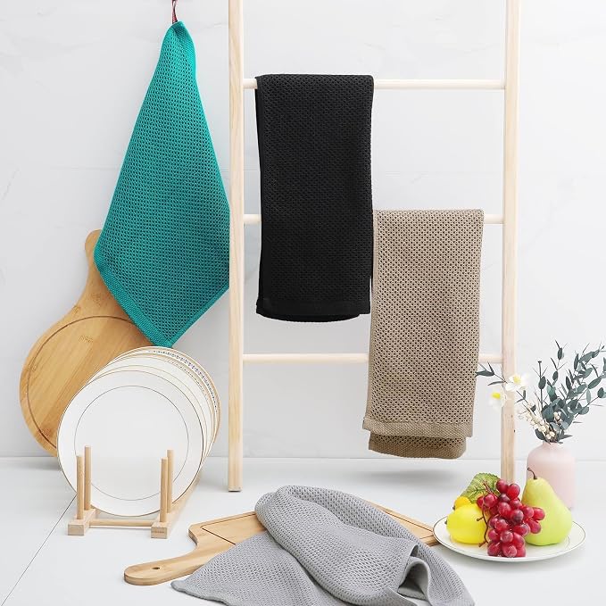 Homaxy 100% Cotton Waffle Weave Kitchen Dish Towels 24-Pack, Tan | 13 x 28 Inches, Ultra Soft Absorbent Dish Towels, Quick Drying Cleaning Towels