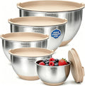 Deedro Mixing Bowls with Airtight Lids, 22Pcs Stainless Steel Mixing Bowls Set, Nesting Bowls with Non-Slip Silicone Base, thicker Metal Bowls for Baking & Prepping, 1.5/2/3/4/5 QT, Khaki