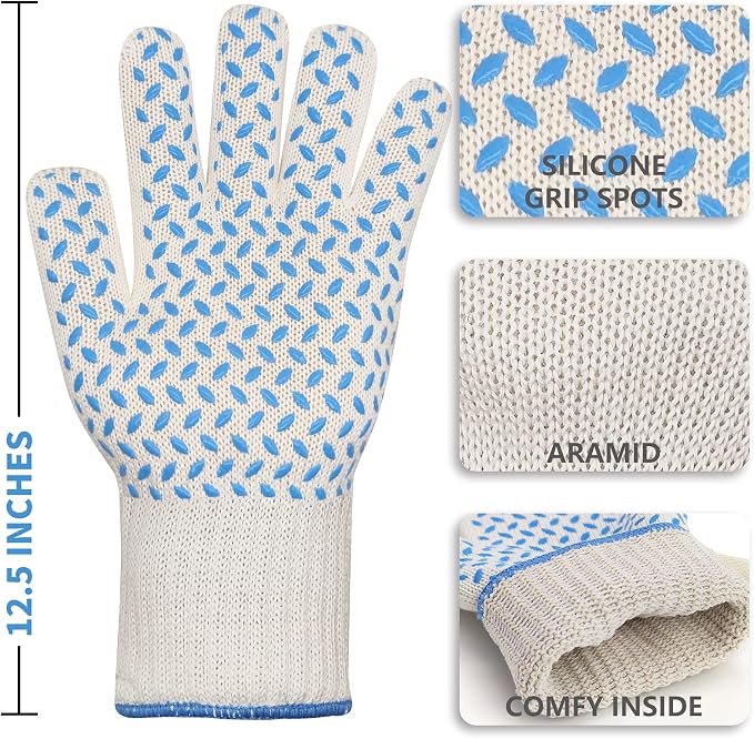 DEYAN Oven Gloves with Fingers, 932°F Heat Resistant Oven Mitts | Heat Proof & Cut Resistant Gloves with Non-Slip Silicone Grip for Kitchen Cooking, BBQ, Grill, Baking