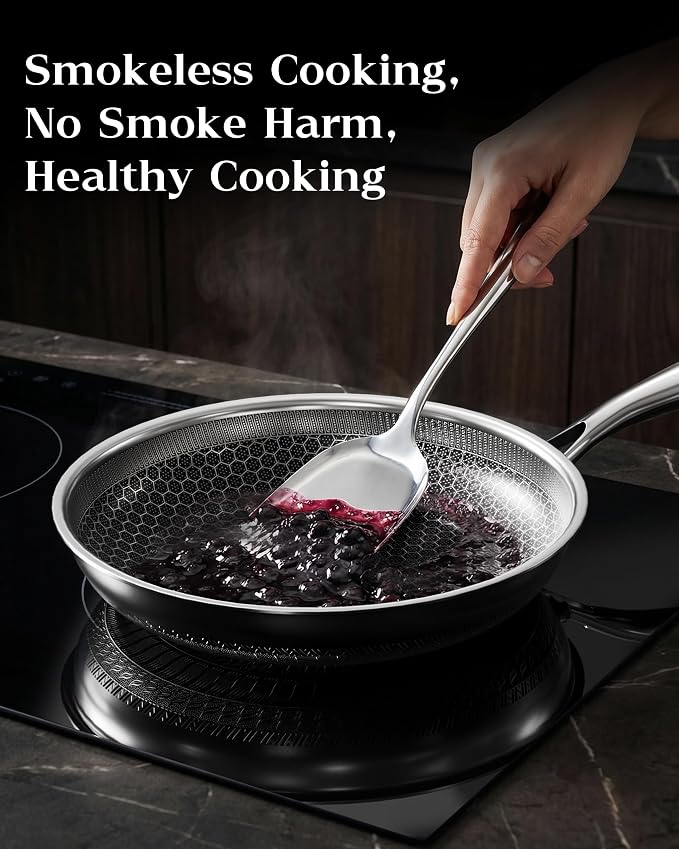 Nonstick Frying Pan with Lid 8-Inch, Durable Stainless Steel Skillet, Induction Cooktop Compatible, PFOA-Free Scratch-Proof, Dishwasher & Oven Safe, Stay-Cool Handle, Silver Kitchen Cookware