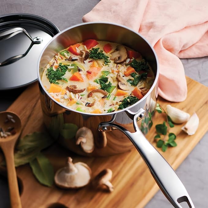 Tramontina Signature Tri-Ply Clad Stainless Steel 2-Quart Sauce Pan | Induction-Ready, Dishwasher-Safe, NSF-Certified, Made in Brazil