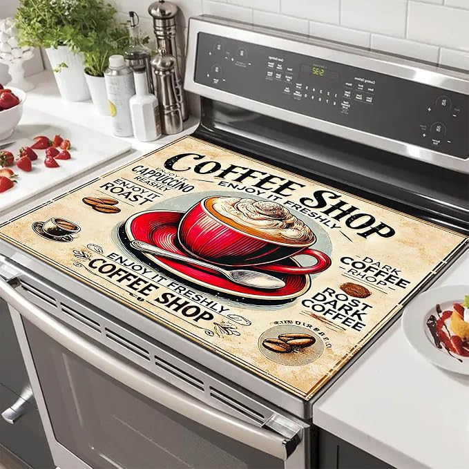 HOMETITUTE Stove Top Cover 28x20 Coffee Shop Vintage Heat Resistant Mat