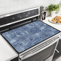 Denim Patchwork Style Stove Top Covers for Electric Stove, Jean Print Patchwork Glass Stovetop Cover with Lanyard Blue Miscellaneous Countertop Protector Mat for Kitchen 28 x 20 Inch