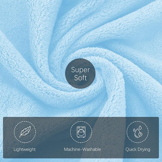 TENSTARS Luxury Silk Hemming Towel Set - Light Thin Quick Drying - 2 Bath Towels 2 Hand Towels 2 Washcloths - Ultra Soft Microfiber Towel for Bath Fitness, Sports, Yoga, Travel (Aquamarine 6 Pieces)