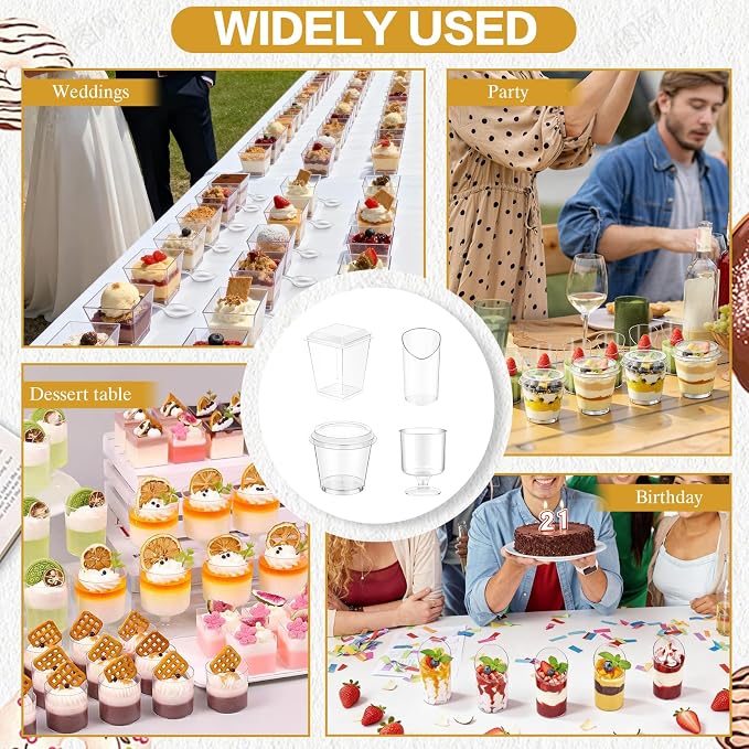 mwellewm 400 Pcs Dessert Cups with Lids and Spoons, 5 OZ Parfait Cups 3 OZ Plastic Desert Cups Clear Mini Shooter Cups for Party Reusable Small Appetizer Serving Fruit Cup Ice Cream Cake Pudding
