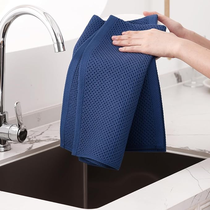 Homaxy 100% Cotton Oversized Waffle Weave Kitchen Towels, 7-Pack, Navy Blue | 20 x 28 Inches, Ultra Soft Absorbent Dish Towels, Quick Drying Large Cleaning Towels