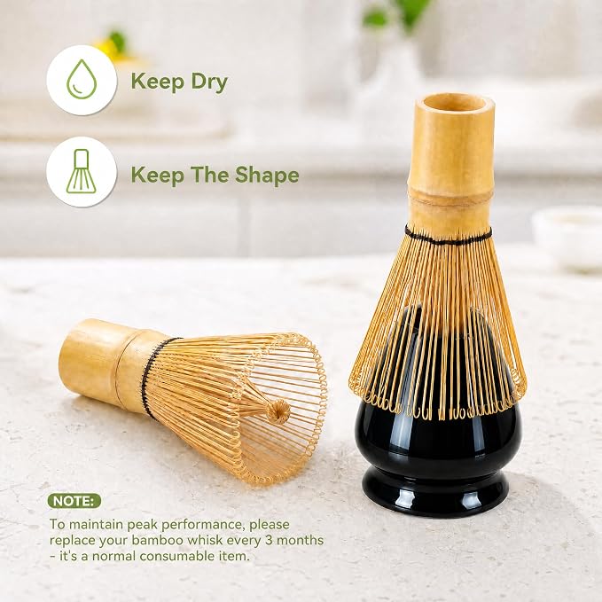Matcha Whisk Set with Modern Black Ceramic Bowl - Japanese Tea Ceremony Essentials, Includes Bamboo Whisk (Chasen), Holder, Matcha Powder Sifter, Scoop, Complete Preparation Kit