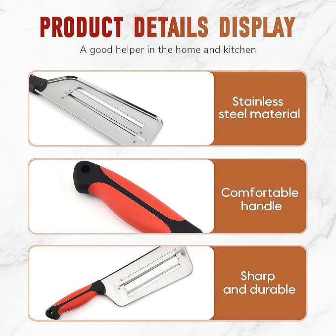 2026 New Stainless Steel Dual Blade Julienne Cutter, Multifunctional Vegetable Cutter, for Sauerkraut Coleslaw Mandoline Slicer With Silicone Finger Grips Peeler