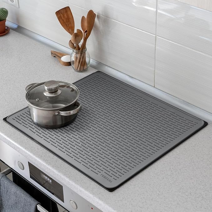 YUHFERA Stove Top Cover for Electric Stove - Silicone Stove Mat for Glass Top, Glass Cooktop Protector, XL Dish Drying Mats for Kitchen,Oven Covers for Electric Stove (Gray,30 x 21)