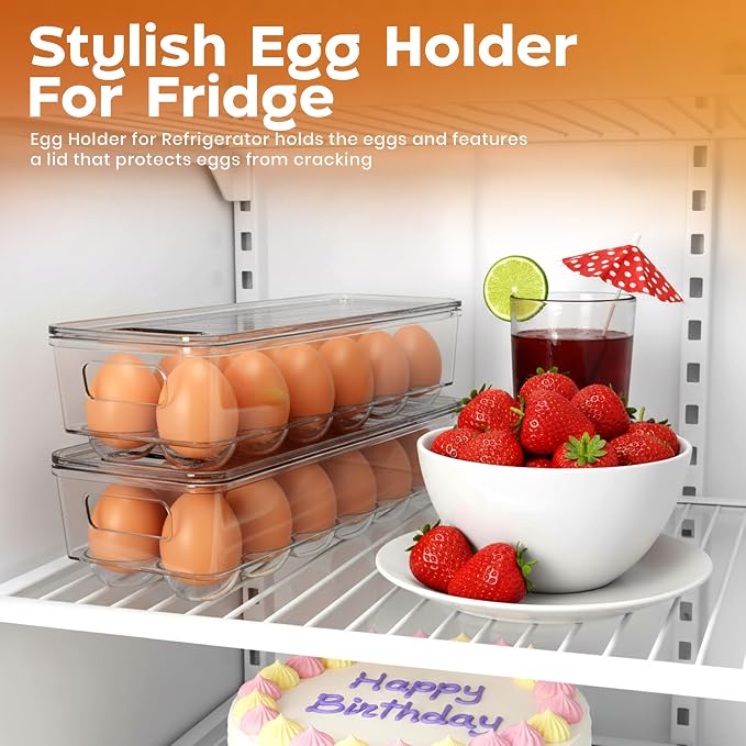 Utopia Home Egg Holder for Fridge, Stackable Egg Container, 4 Pack, Clear | With Lid and Handle, For Refrigerator Organization, Egg Holder For Kitchen or Pantry Organizers and Storage